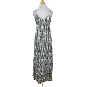 Billabong Maxi Sun Lovin Dress Womens M Medium Gray White Chevron Stripe Lined